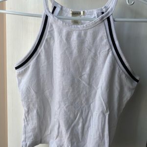 White Halter top with Black Stripe Trim